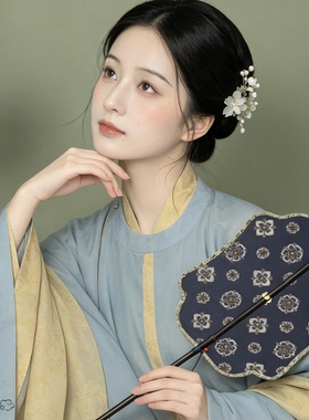唐风团花紫竹长柄腰扇