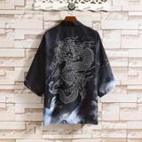 夏季新款风青山仙鹤印花汉服风衣开衫披风男DSA008-1K87P40，男装风衣，电商A008-1