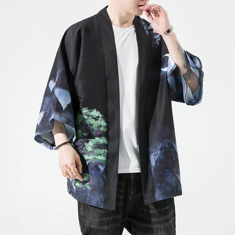 夏季新款风大鱼竹叶和服开衫披风男DS-A008-1-K91p40,男装风衣,电商A008-1