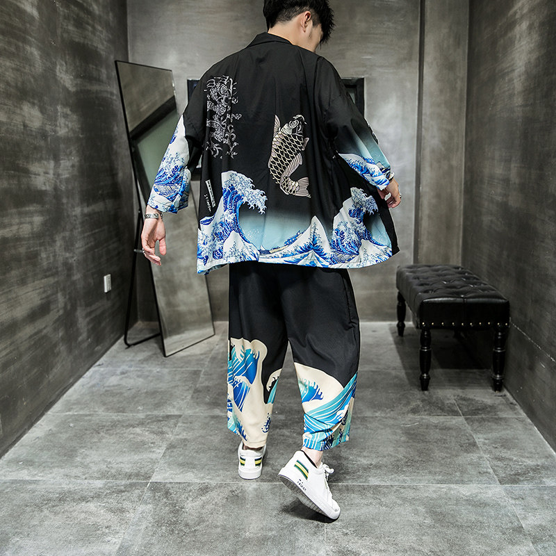 2025夏季风套装男士海浪汉服大码两件套DSA008-1-K12-P75,男装休闲套装,电商A008-1