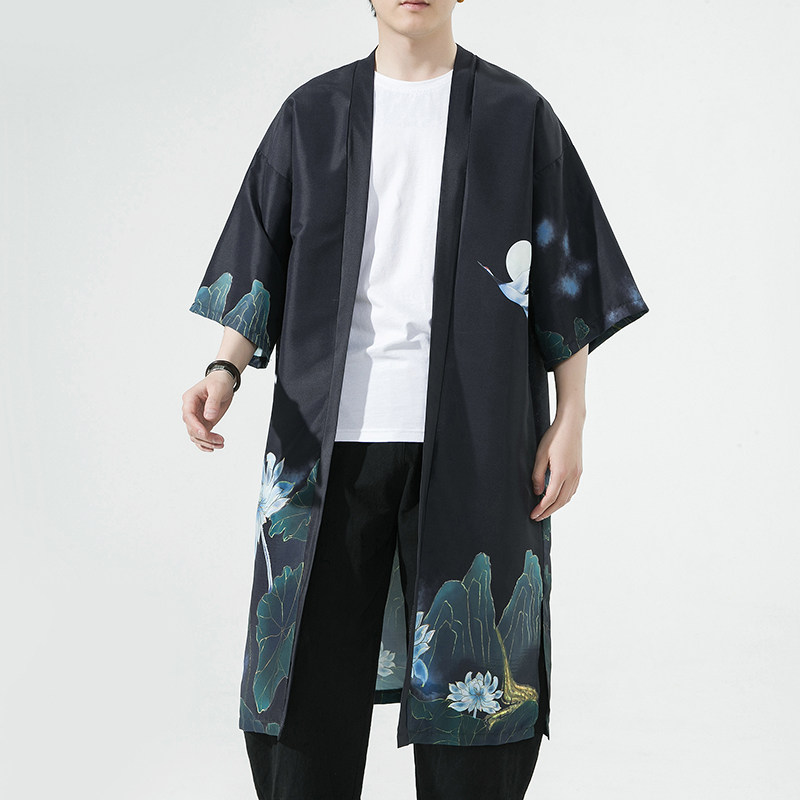 风长款仙鹤汉服开衫披风男DSA008-1-K206p48,男装风衣,电商A008-1