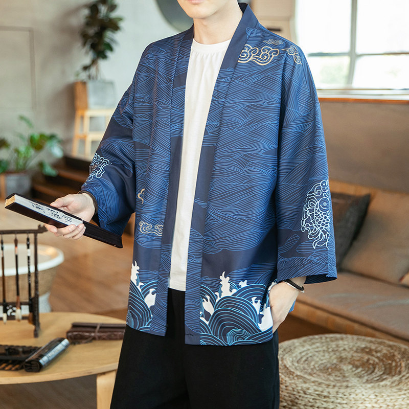2025夏季风道袍男短袖汉服开衫汉服防晒衣DSA008-1K10P40,男装防晒衣,电商A008-1