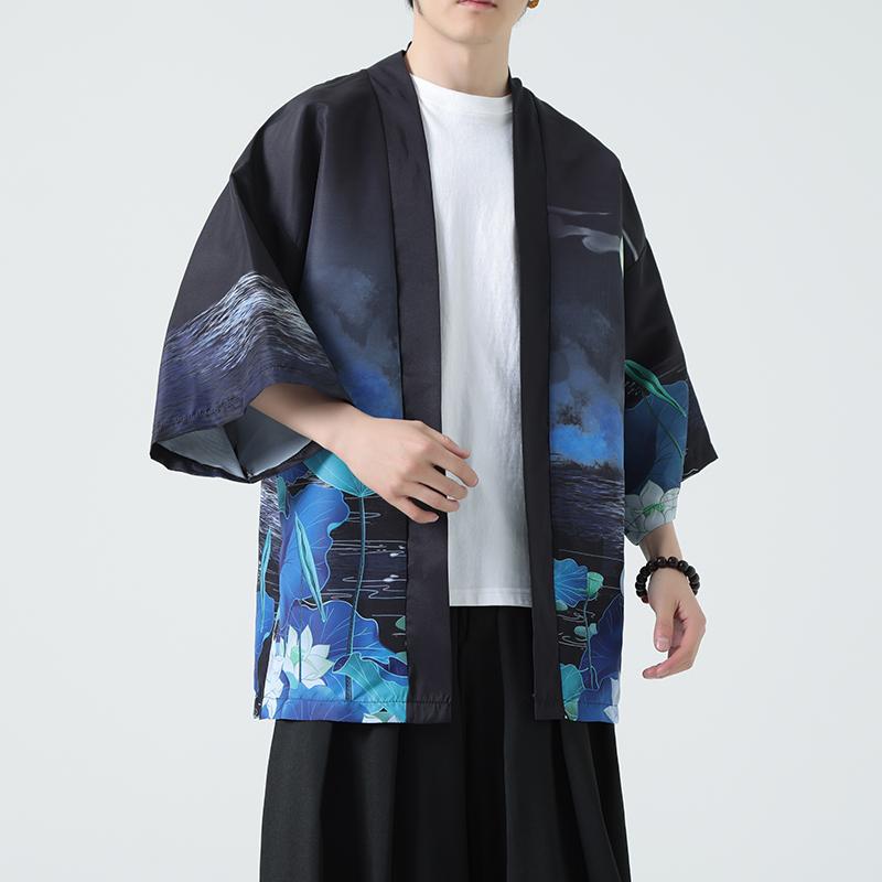夏季新款风青山仙鹤印花汉服风衣开衫披风男DSA008-1K87P40,男装风衣,电商A008-1