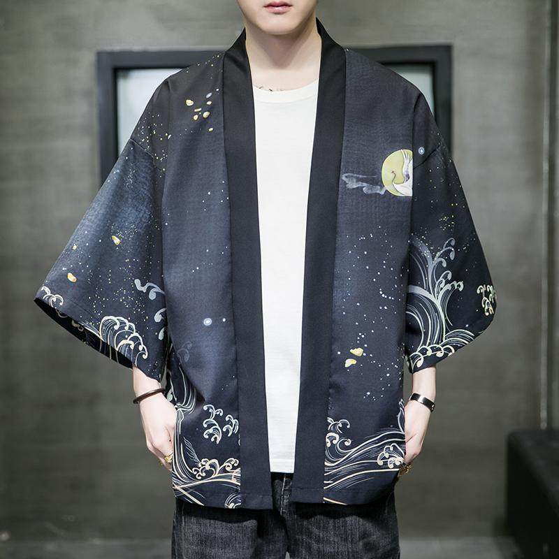 夏季新款风仙鹤祥鹿汉服开衫披风男DS-A008-1-K93p40，男装民族服装，电商A008-1