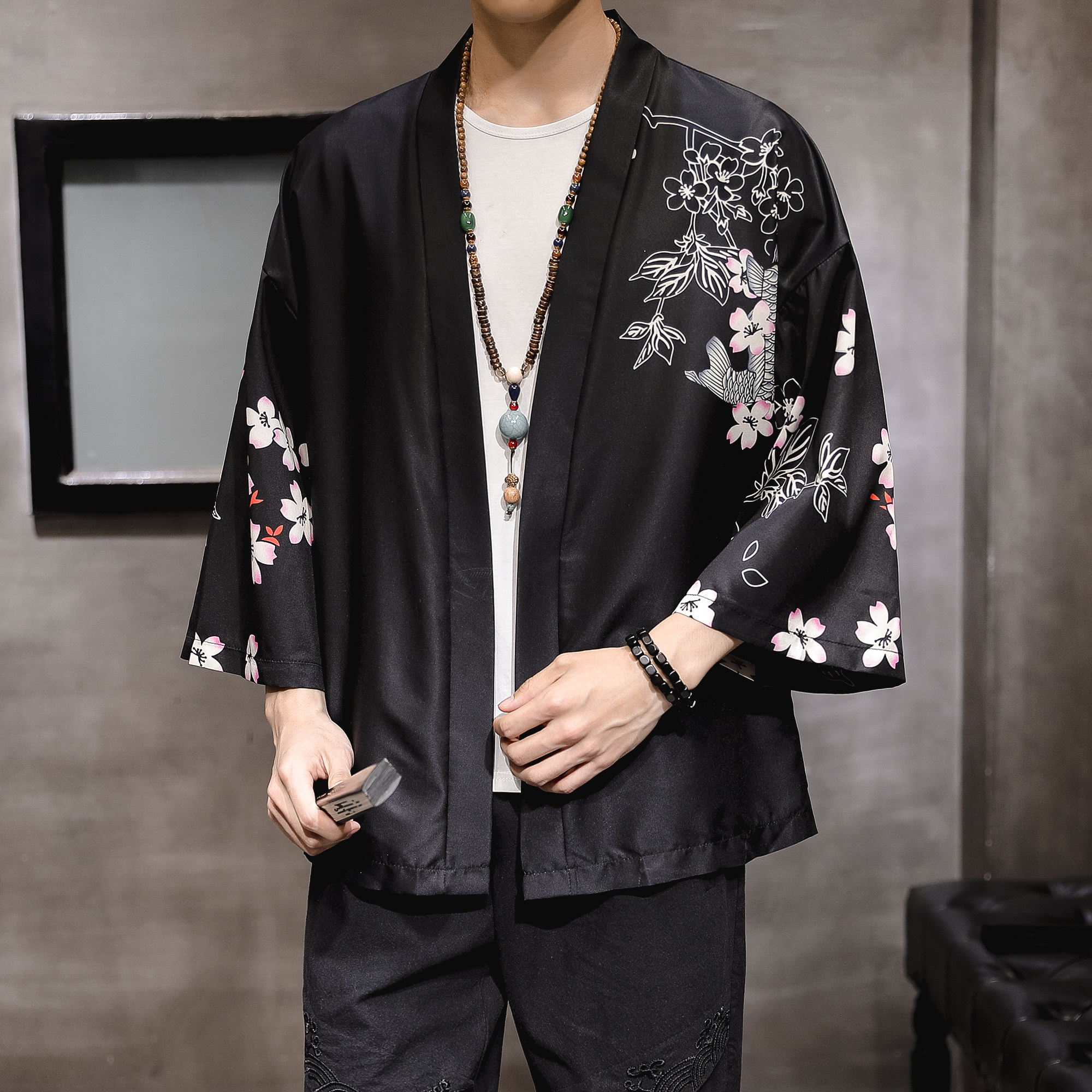 2025夏季新款风龙猫山水鲤鱼飞鹤和服开衫披风男6006K02p40,男装卫衣,电商A008-1