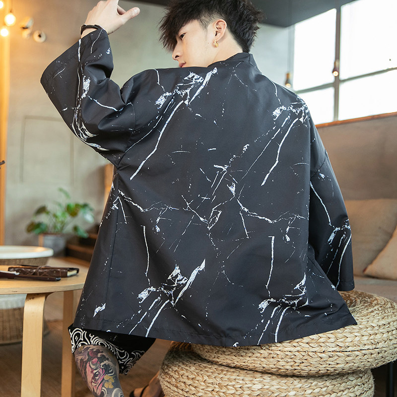 2025夏季风道袍男短袖汉服开衫和服防晒衣DSA008-1K10P40,男装防晒衣,电商A008-1