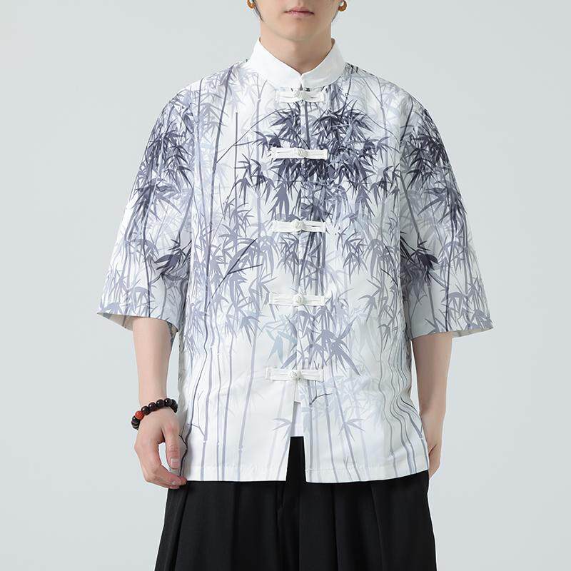夏季新款风短袖衬衫唐装汉服风印花男A008-1-S205-P45,男装衬衫,电商A008-1