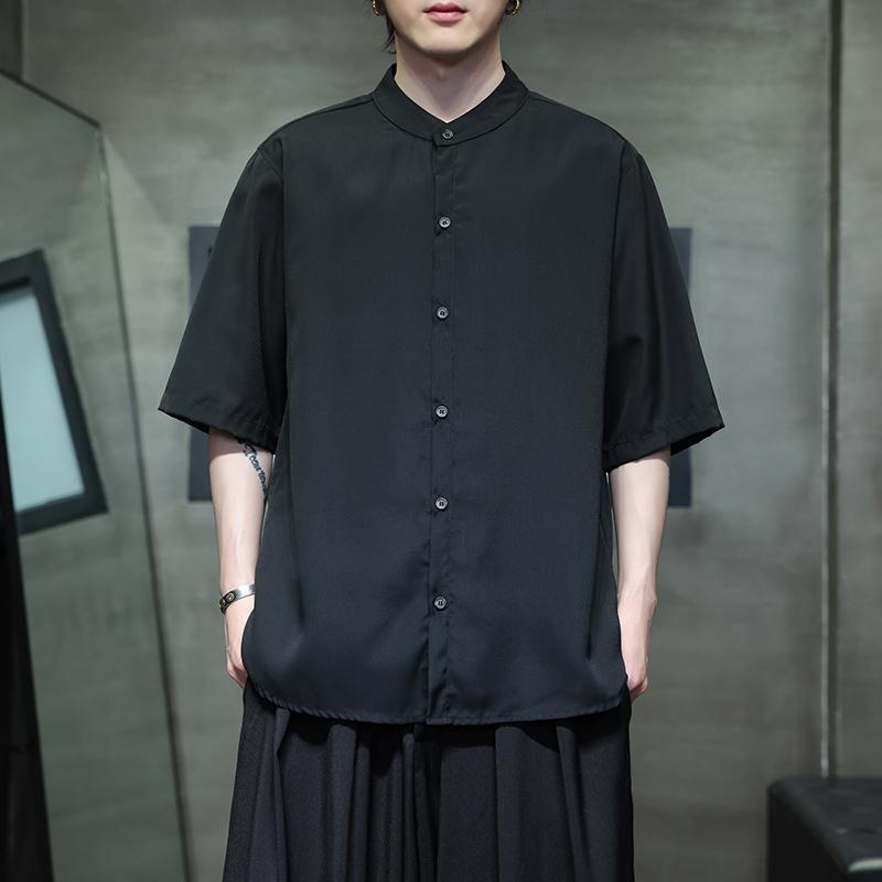 夏季男士短袖纯色冰丝衬衫男宽松衬衣A008-1-S1101-P35，男装T恤，电商A008-1