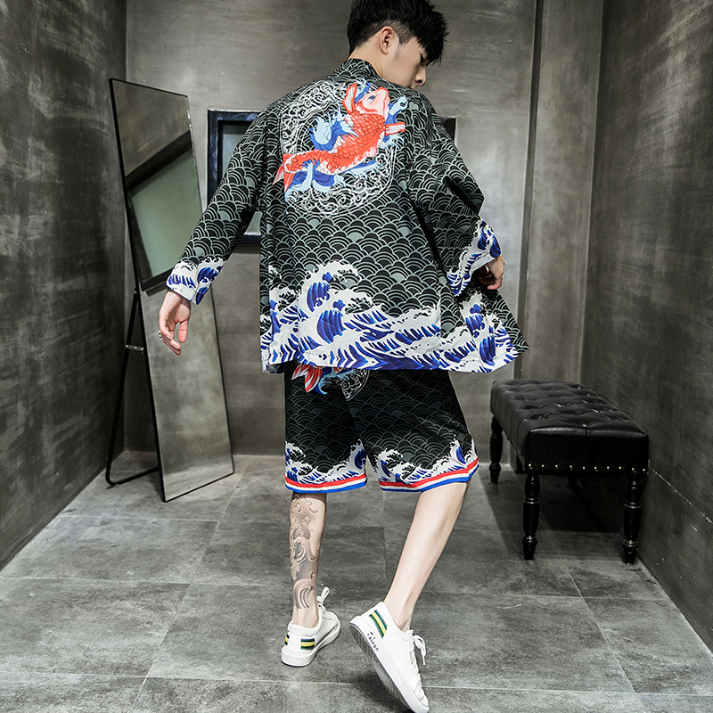 夏季新款风云霄红鲤海浪和服开衫披风男DSA008-1K01p40，男装卫衣，电商A008-1