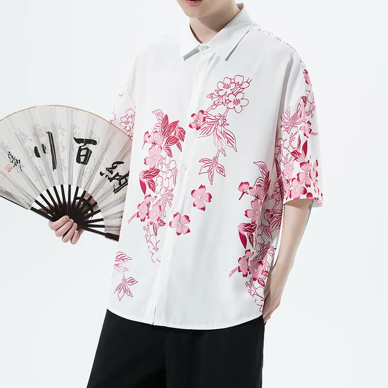 男士印花风休闲男新潮款青年短袖衬衫DSA008-1-S019-P45,男装T恤,电商A008-1