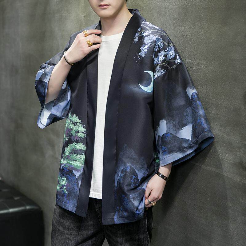 夏季新款风大鱼竹叶和服开衫披风男DS-A008-1-K91p40,男装风衣,电商A008-1