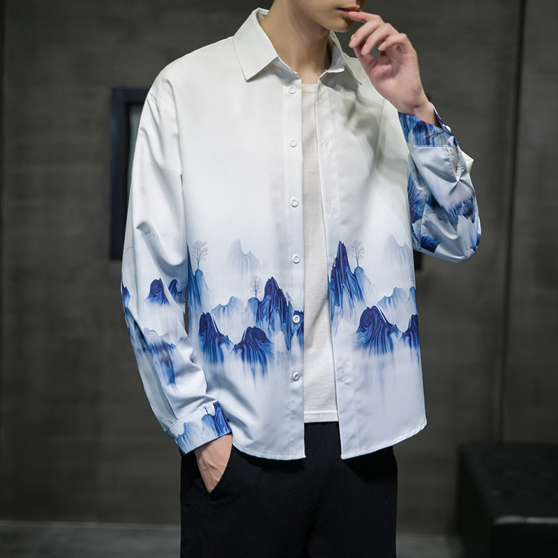 2025新款风仙山印花长袖衬衫外塔DSA008-1-S604-P45,男装衬衫,电商A008-1