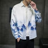 2025新款风仙山印花长袖衬衫外塔DSA008-1-S604-P45，男装衬衫，电商A008-1