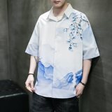 男士印花风休闲男新潮款青年短袖衬衫DS-A008-1-S021-P45，男装衬衫，电商A008-1