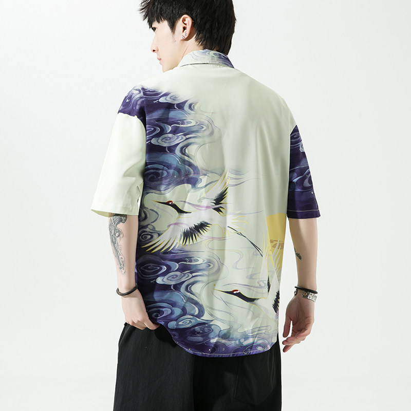 男士印花风休闲男新潮款青年短袖衬衫DS-A008-1-S016-P45,男装衬衫,电商A008-1