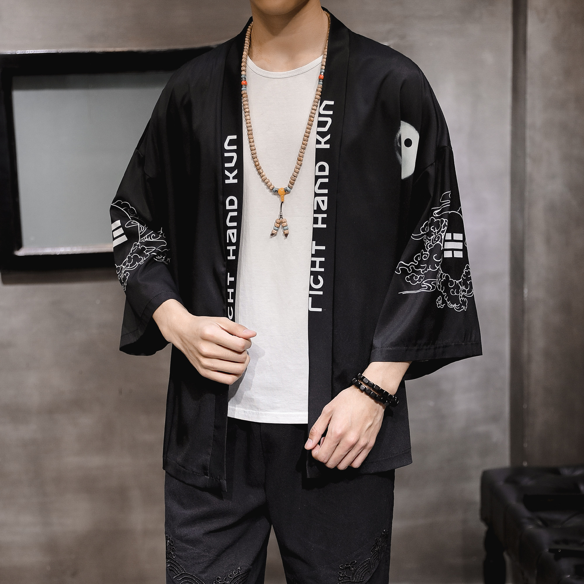 2025夏季新款风龙猫山水鲤鱼飞鹤和服开衫披风男6006K02p40,男装卫衣,电商A008-1