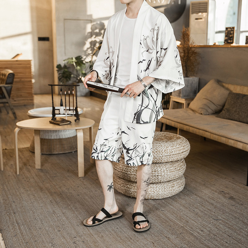 2025夏季风套装男士云霄和服大码两件套DSA008-1-K13-P70,男装休闲套装,电商A008-1