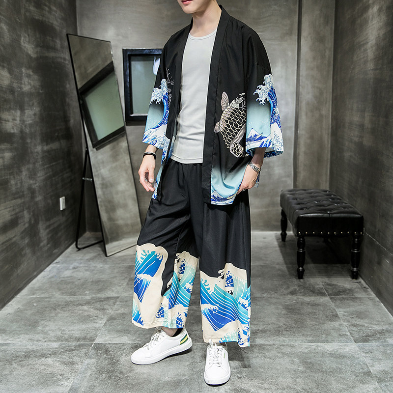 2025夏季风套装男士海浪汉服大码两件套DSA008-1-K12-P75,男装休闲套装,电商A008-1
