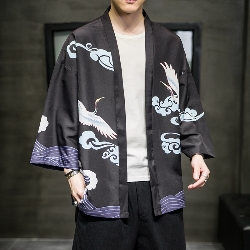 2025夏季新款风双龙逐日和服开衫披风男6006K032p40,男装卫衣,电商A008-1