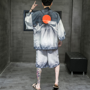 2023风道袍男短袖汉服开衫防晒衣套装DS-A008-1-TZK51P70图片