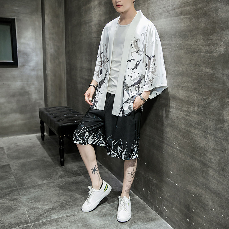 2025夏季风套装男士云霄和服大码两件套DSA008-1-K13-P70,男装休闲套装,电商A008-1