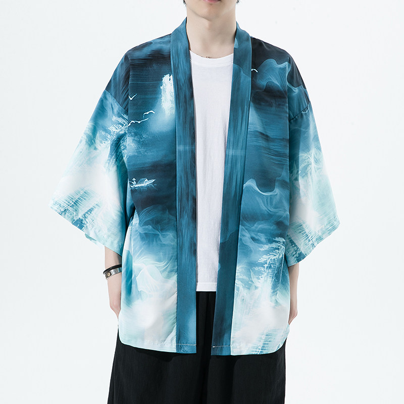 2025夏季新款风印花 山川 汉服开衫披风男 DS-A008-1K89 P40图片