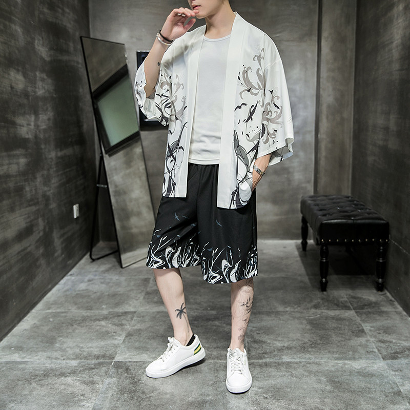 2025夏季风套装男士云霄和服大码两件套DSA008-1-K13-P70,男装休闲套装,电商A008-1