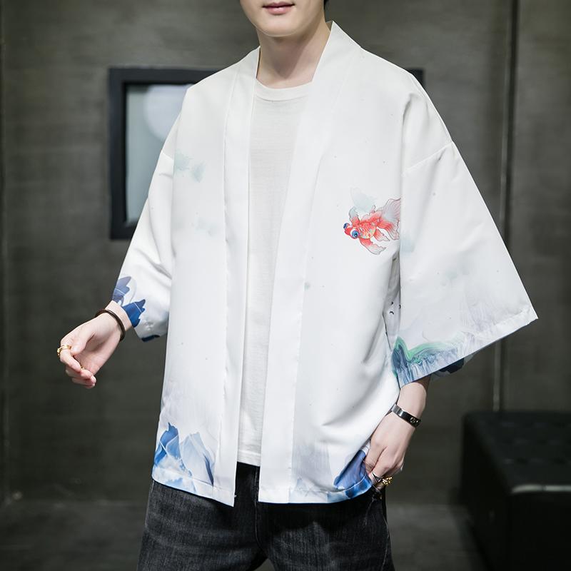 夏季新款风仙鹤祥鹿汉服开衫披风男DS-A008-1-K93p40,男装民族服装,电商A008-1