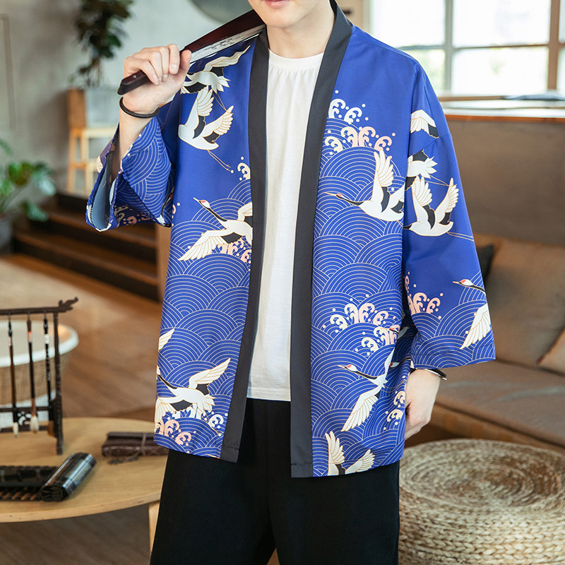 2025夏季风道袍男短袖汉服开衫和服防晒衣DSA008-1K10P40,男装防晒衣,电商A008-1