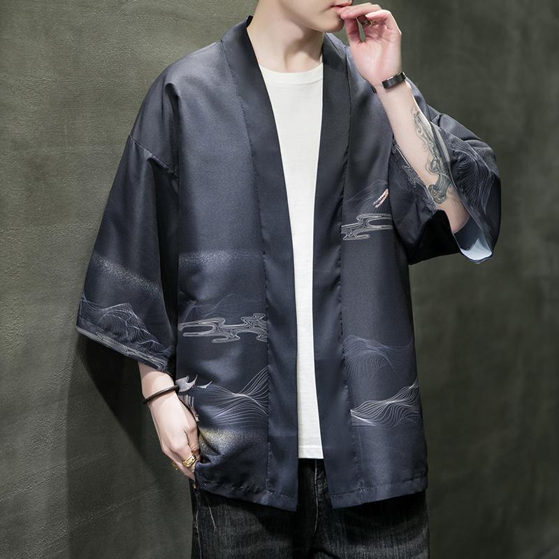 夏季新款风仙鹤祥鹿汉服开衫披风男DS-A008-1-K93p40,男装民族服装,电商A008-1