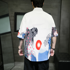 男士印花风休闲男新潮款青年短袖衬衫 DS-A008-1-S018-P45图片