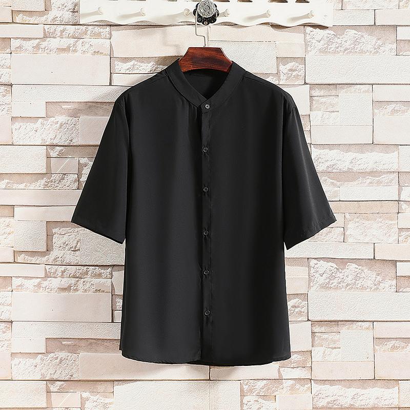 夏季男士短袖纯色冰丝衬衫男宽松衬衣A008-1-S1101-P35，男装T恤，电商A008-1