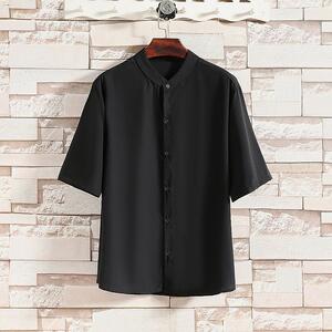 夏季男士短袖纯色冰丝衬衫男宽松衬衣A008-1-S1101-P35，男装T恤，电商A008-1