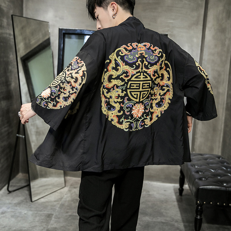 2025夏季新款风 云霄 铜钱海浪汉服开衫披风男A008-1 K01p40图片