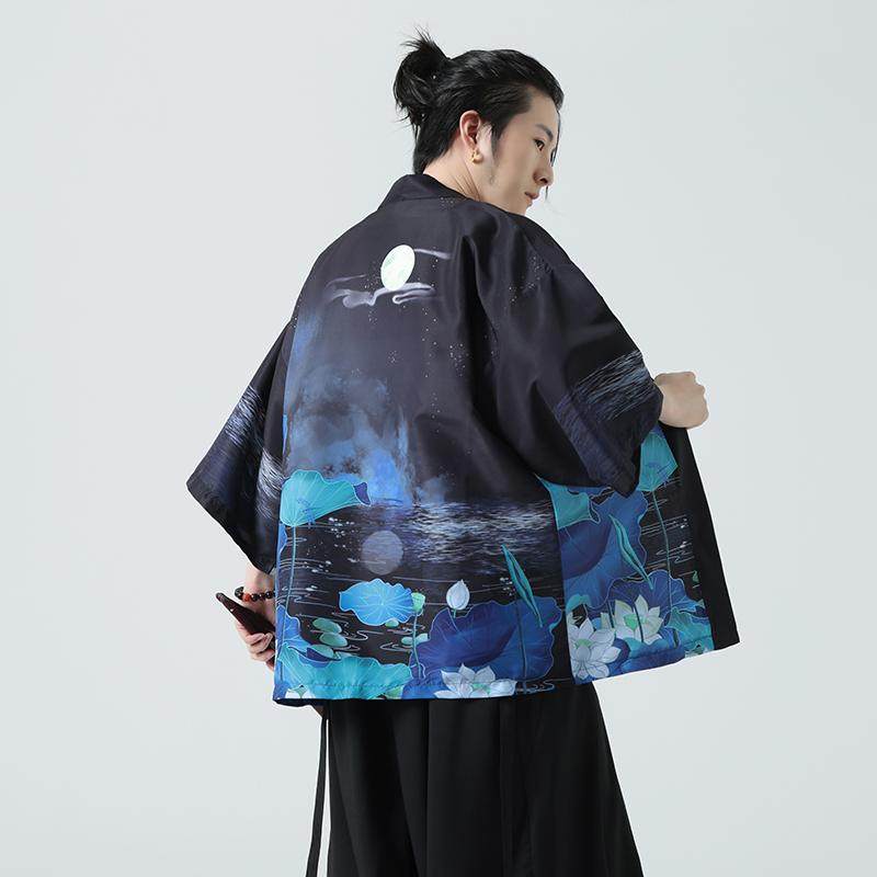 夏季新款风 青山仙鹤印花汉服风衣开衫披风男DSA008-1K87 P40图片