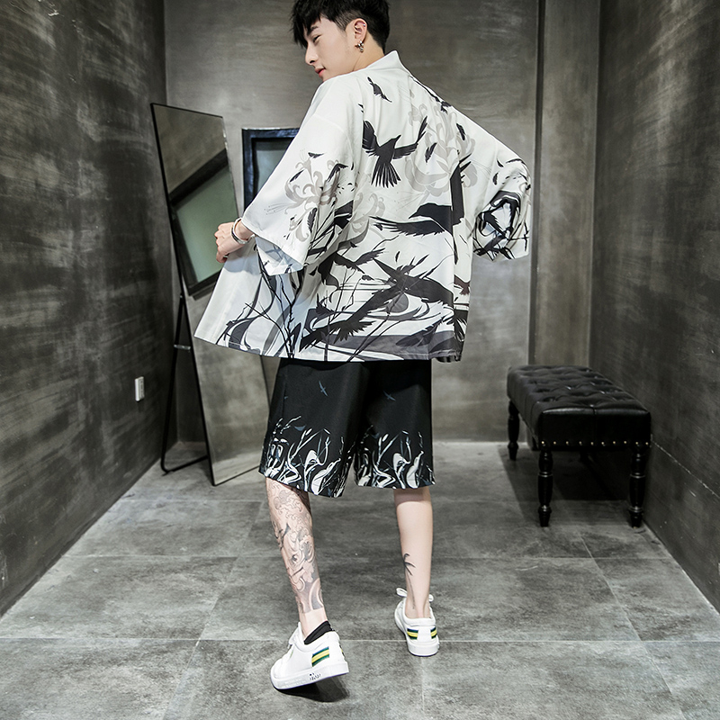2024夏季风套装男士云霄和服大码两件套DSA008-1-K13-P70，男装休闲套装，电商A008-1