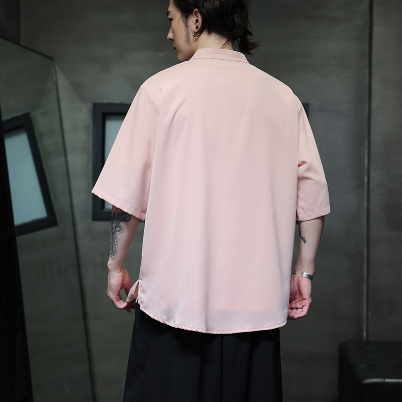 夏季男士短袖纯色冰丝衬衫男宽松衬衣A008-1-S1101-P35,男装T恤,电商A008-1
