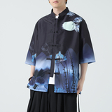 夏季新款风短袖衬衫唐装汉服风印花男A008-1-S201-P45，男装T恤，电商A008-1