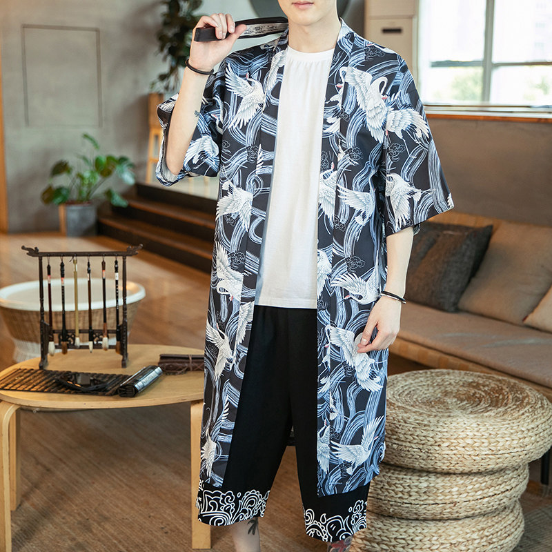 2025夏季新款风长款仙鹤汉服开衫披风男DSA008-1K06p50,男装民族服装,电商A008-1