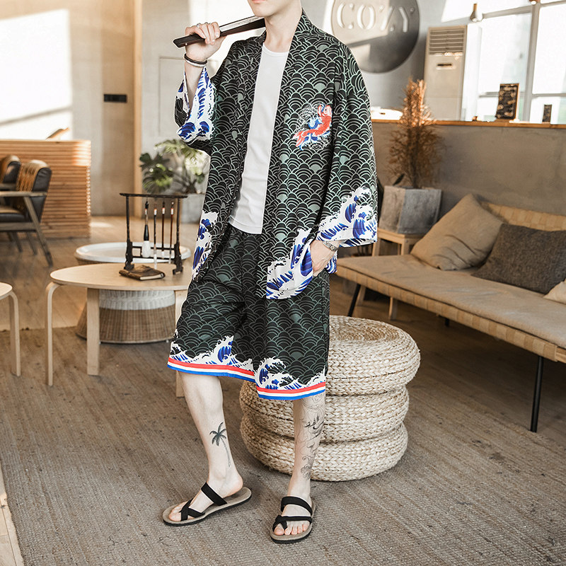 夏季风套装男士红鱼和服大码两件套DSA008-1-K11-P70,男装休闲套装,电商A008-1