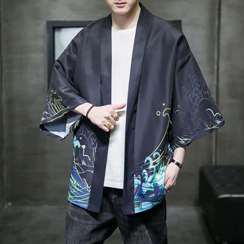 夏季新款风仙鹤祥鹿汉服开衫披风男DS-A008-1-K93p40,男装民族服装,电商A008-1