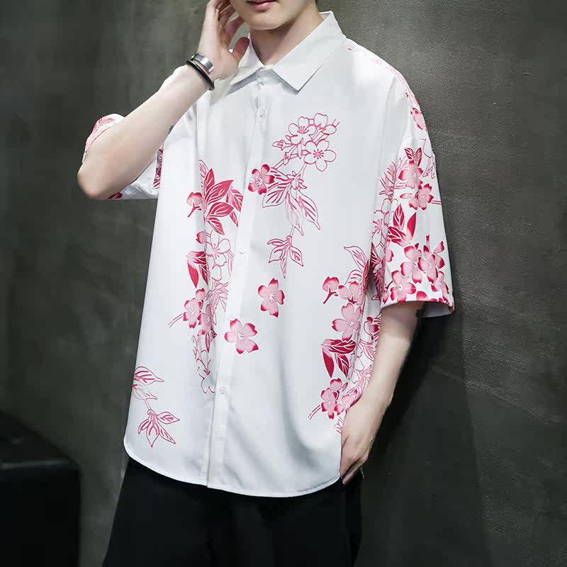 男士印花风休闲男新潮款青年短袖衬衫DSA008-1-S019-P45,男装T恤,电商A008-1