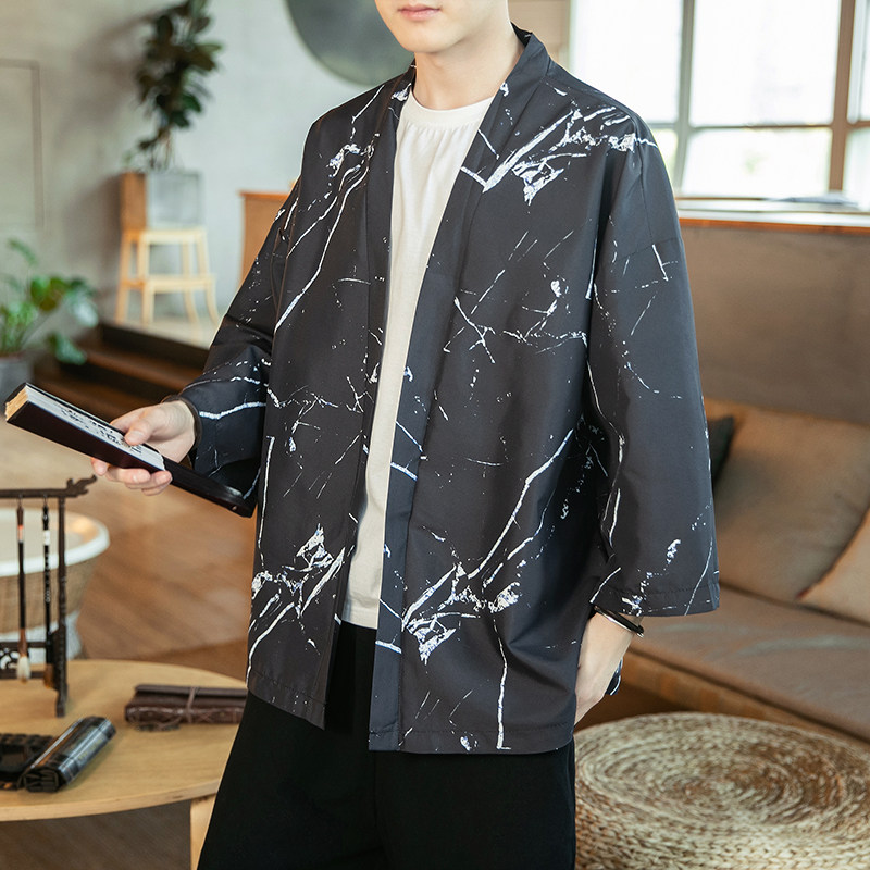 2025夏季风道袍男短袖汉服开衫和服防晒衣DSA008-1K10P40,男装防晒衣,电商A008-1