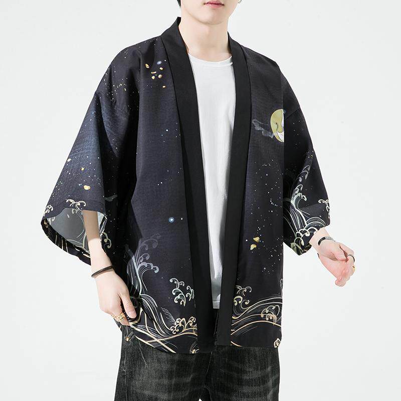 夏季新款风仙鹤祥鹿汉服开衫披风男DS-A008-1-K93p40,男装民族服装,电商A008-1