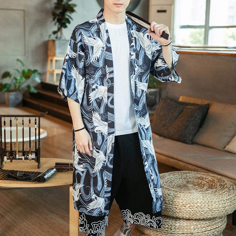 2025夏季新款风长款仙鹤汉服开衫披风男DSA008-1K06p50,男装民族服装,电商A008-1