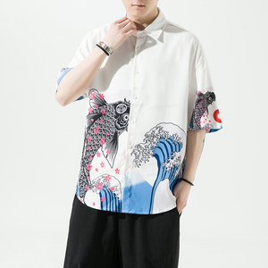 男士印花风休闲男新潮款青年短袖衬衫 DS-A008-1-S018-P45图片
