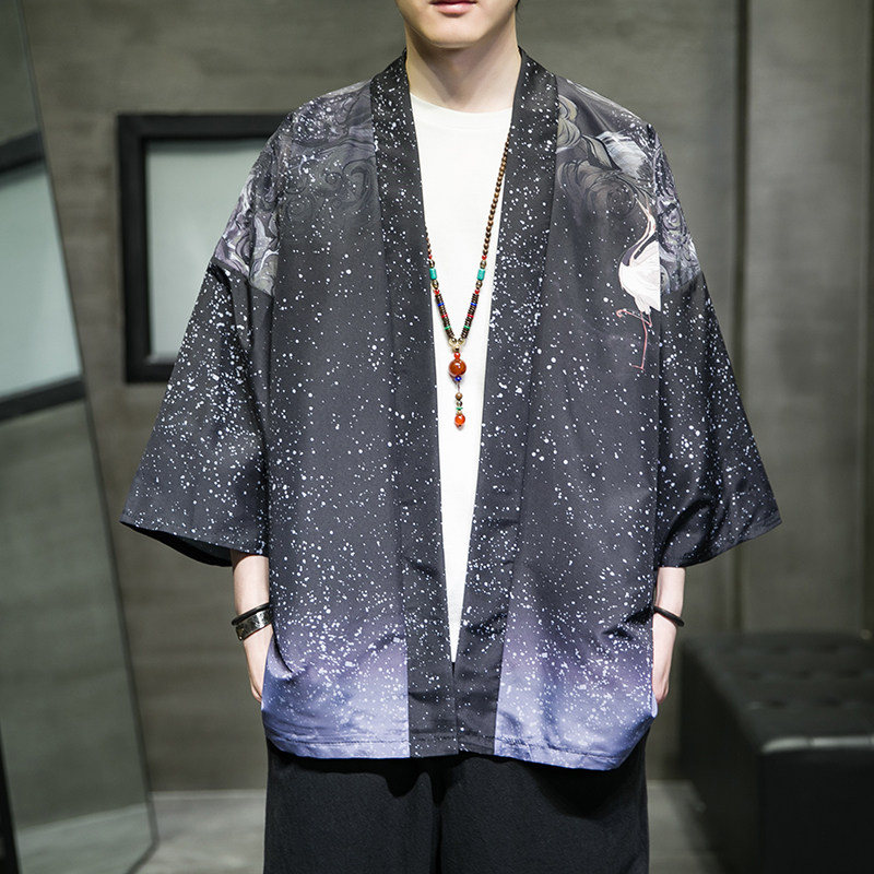 夏季新款风 青叶 仙鹤汉服开衫披风男DS-A008-1-K037p40图片