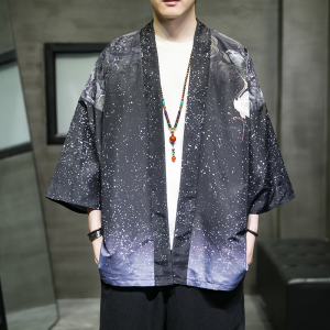 夏季新款风 青叶 仙鹤汉服开衫披风男DS-A008-1-K037p40图片