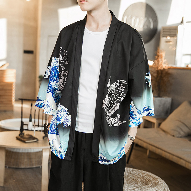 2025夏季新款风云霄红鲤海浪和服开衫披风男6006K01p40,男装卫衣,电商A008-1