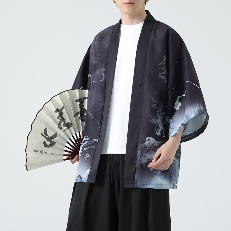 2025夏季新款风印花汉服风衣开衫浮世披风男DSA008-1K87P40,男装风衣,电商A008-1